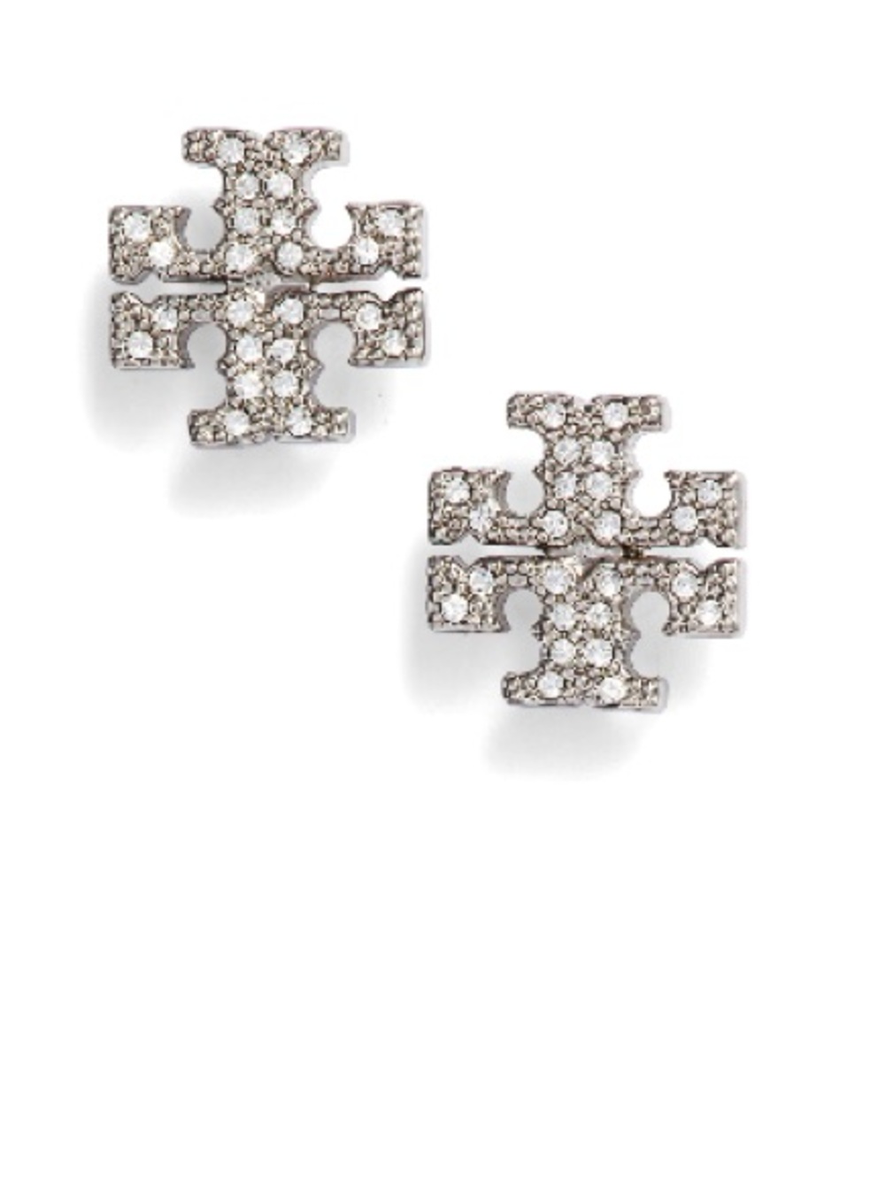 Tory Burch Silver Crystal Logo Stud Earrings